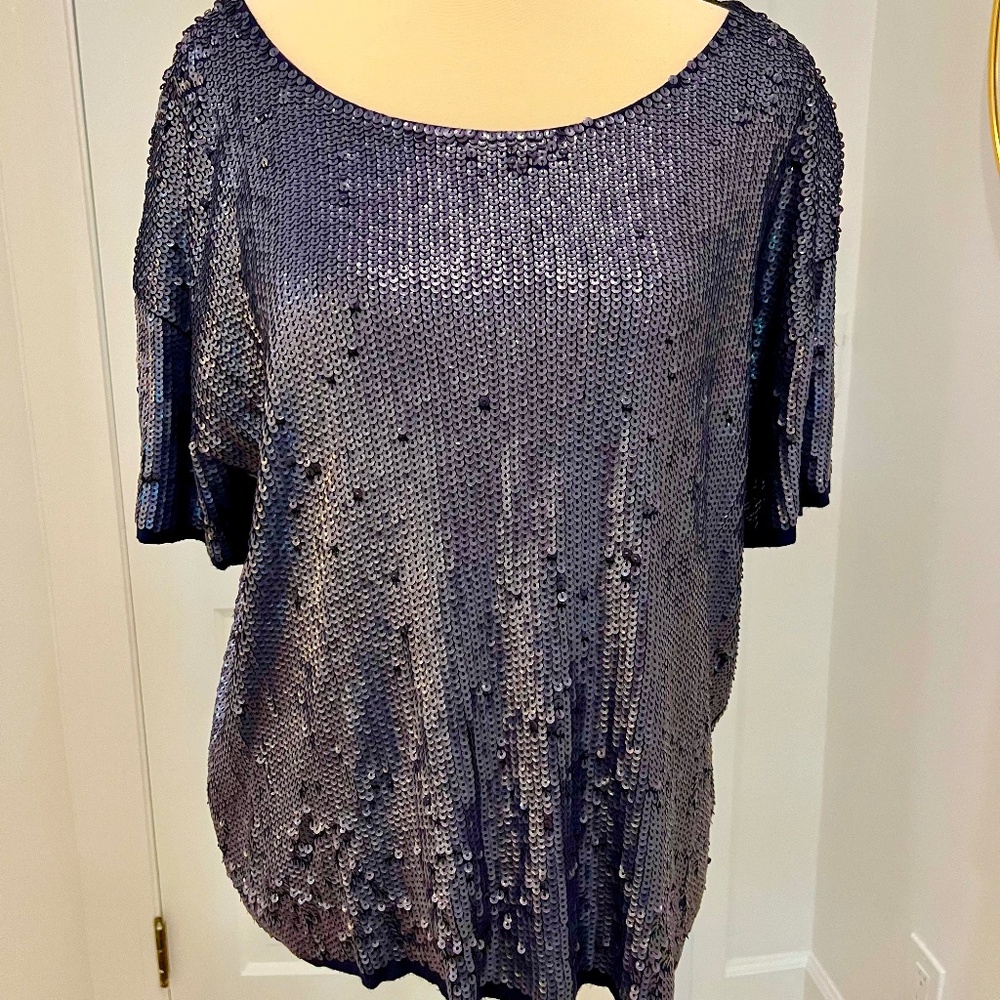 Navy sequin tee-shirt top